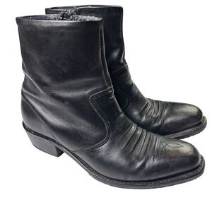 Double H Western Zip Boots Mens Size 9.5 Black Leather Cowboy Short Boots 1712